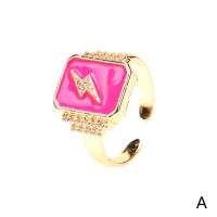 Cubic Zirconia Micro Pave Brass Ring with Cubic Zirconia Rectangle gold color plated Adjustable & for woman & enamel nickel lead & cadmium free Inner Approx 20mm Sold By PC