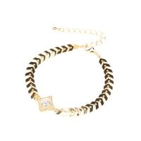 Cubic Zirconia Micro Pave Brass Bracelet, with Cubic Zirconia, Rhombus, gold color plated, Adjustable & for woman, clear, nickel, lead & cadmium free, 14x14mm, Length:Approx 16-20 cm, Sold By PC