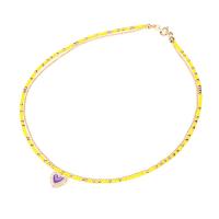 Cubic Zircon Micro Pave Brass Necklace with Seedbead Heart gold color plated Double Layer & for woman & enamel nickel lead & cadmium free Length Approx 35 cm Sold By PC