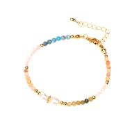 Gemstone Bracelets, Brass, with Gemstone & Freshwater Pearl, gold color plated, Adjustable & for woman, multi-colored, nickel, lead & cadmium free, 3mm, Length:Approx 16-19 cm, Sold By PC