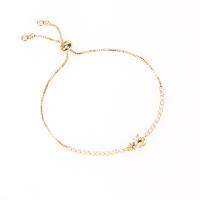 Cubic Zirconia Micro Pave Brass Bracelet with Cubic Zirconia gold color plated Adjustable & for woman clear nickel lead & cadmium free Length Approx 16-22 cm Sold By PC