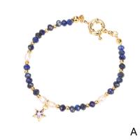 Gemstone Bracelets, Brass, with Cubic Zirconia & Gemstone & Freshwater Pearl, Star, gold color plated, different materials for choice & for woman, more colors for choice, nickel, lead & cadmium free, 8x8mm, Length:Approx 16 cm, Sold By PC