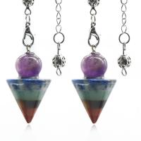 Hanging Ornaments, Gemstone, with Tibetan Style, Conical, silver color plated, patchwork, mixed colors, 280mm, Sold By PC