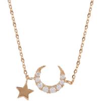 Zinc Alloy Jewelry Necklace with 1.97 extender chain Moon and Star plated for woman & with rhinestone nickel lead & cadmium free Length 6.3 Inch Sold By PC