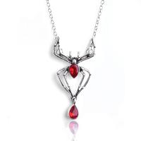 Zinc Alloy Necklace with Crystal Spider silver color plated Halloween Design & Unisex red nickel lead & cadmium free Length 15.75 Inch Sold By PC