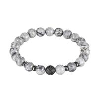 Gemstone Bracelets, Map Stone, with Brass, fashion jewelry & Unisex & micro pave cubic zirconia, more colors for choice, 8mm, Length:Approx 7.48 Inch, Sold By PC
