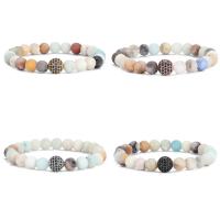 Natural Amazonite Bracelets, ​Amazonite​, with Brass, fashion jewelry & Unisex & micro pave cubic zirconia, more colors for choice, 8mm,10mm, Length:Approx 7.48 Inch, Sold By PC