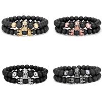 Gemstone Bracelets, Abrazine Stone, with Brass, 2 pieces & Unisex & micro pave cubic zirconia, more colors for choice, 8mm, Length:Approx 7.48 Inch, Sold By Set