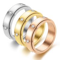 حجر الراين خاتم الإصبع الفولاذ المقاوم للصدأ, 304 الفولاذ المقاوم للصدأ, مجوهرات الموضة & للجنسين & حجم مختلفة للاختيار & مع حجر الراين, المزيد من الألوان للاختيار, 6mm, تباع بواسطة PC