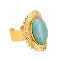Gemstone Finger Ring, 304 rozsdamentes acél, -val türkiz, divat ékszerek & a nő, aranysárga, 23x15mm, Által értékesített PC