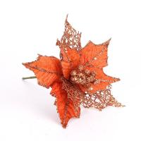 ткань Рождественский искусственный цветок, Форма цветка, Связанный вручную, DIY & Рождественские украшения & разный размер для выбора, оранжевый, продается PC