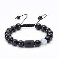 Black Agate Bracelets, with Gemstone & Nylon Cord, 12 Signs of the Zodiac, handmade, fashion jewelry & Unisex & adjustable & different styles for choice, more colors for choice, 10mm, Length:7.5-11.5 Inch, Sold By PC