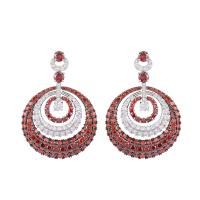 Cubic Zirconia Micro Pave Brass Earring Flat Round plated fashion jewelry & micro pave cubic zirconia & for woman nickel lead & cadmium free Sold By Pair
