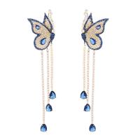 Fashion Fringe Earrings Brass Butterfly gold color plated fashion jewelry & micro pave cubic zirconia & for woman dark blue nickel lead & cadmium free Sold By Pair