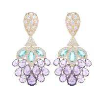 Cubic Zirconia Micro Pave Brass Earring, Flower, gold color plated, fashion jewelry & micro pave cubic zirconia & for woman, more colors for choice, nickel, lead & cadmium free, 27x50mm, Sold By Pair