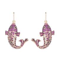 Cubic Zirconia Micro Pave Brass Earring Goldfish gold color plated fashion jewelry & micro pave cubic zirconia & for woman fuchsia nickel lead & cadmium free Sold By Pair