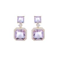 Cubic Zirconia Micro Pave Brass Earring, Square, plated, fashion jewelry & micro pave cubic zirconia & for woman, more colors for choice, nickel, lead & cadmium free, 15x29mm, Sold By Pair