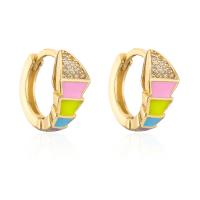 Brass Huggie Hoop Earring 18K gold plated micro pave cubic zirconia & for woman & enamel 13mm Sold By Pair