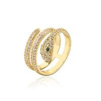 Cubic Zirconia Micro Pave Brass Ring Snake gold color plated Adjustable & micro pave cubic zirconia & for woman gold 18mm Sold By PC