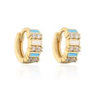 Cubic Zirconia Micro Pave Brass Earring, gold color plated, micro pave cubic zirconia & for woman & enamel, more colors for choice, 10x4mm, Sold By Pair