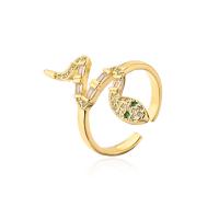 Cubic Zirconia Micro Pave Brass Ring, Snake, 18K gold plated, Adjustable & different styles for choice & micro pave cubic zirconia & for woman & enamel, gold, 18mm, Sold By PC