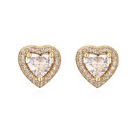 Cubic Zirconia Micro Pave Brass Earring Heart 18K gold plated & micro pave cubic zirconia & for woman gold Sold By Pair