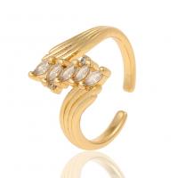 Кубический циркон микро проложить кольцо-латунь, Латунь, плакированный настоящим золотом, Регулируемый & инкрустированное микро кубического циркония & Женский, золотой, 21mm, продается PC