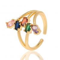 Cubique anneau en laiton Circonia Micro Pave, Plaqué d'or, Réglable & pavé de micro zircon & pour femme, plus de couleurs à choisir, 21.50mm, Vendu par PC