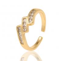 Cubique anneau en laiton Circonia Micro Pave, Plaqué d'or, Réglable & pavé de micro zircon & pour femme, Or, 22mm, Vendu par PC