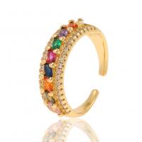 Кубический циркон микро проложить кольцо-латунь, Латунь, плакированный настоящим золотом, Регулируемый & инкрустированное микро кубического циркония & Женский, разноцветный, 22mm, продается PC