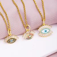 Evil Eye Jewelry Necklace Brass gold color plated & micro pave cubic zirconia & for woman & enamel gold 500mm Sold By PC
