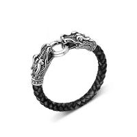 Men Bracelet Cowhide with Stainless Steel braided bracelet & for man & blacken black Sold Per Approx 7.8 Inch Strand
