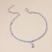 Tibetan Style Anklet, with 3.15inch extender chain, Alphabet Letter, silver color plated, fashion jewelry & for woman & with rhinestone, more colors for choice, Length:Approx 7.8 Inch, Sold By PC
