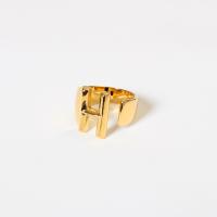 cobre Cuff Ring Finger, Letra do Alfabeto, banhado a ouro genuino, ajustável & para mulher & vazio, Mais cores pare escolha, níquel, chumbo e cádmio livre, tamanho:6-8, vendido por PC