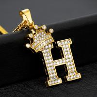 Cubic Zircon Micro Pave Brass Necklace 304 Stainless Steel with Brass Alphabet Letter real gold plated micro pave cubic zirconia & for woman Length Approx 24 Inch Sold By PC