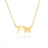 Womens Stainless Steel Butterfly Initial Gold Plated Letter Pendant Necklace real gold plated for woman & hollow Length Approx 17.7 Inch Sold By PC