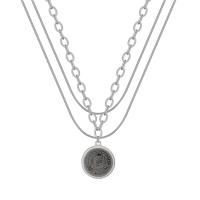 Multi Layer Necklace, Titanium Steel, Flat Round, three layers & Unisex & snake chain, more colors for choice, Length:Approx 16.1 Inch, Approx 14.5 Inch, Sold By PC