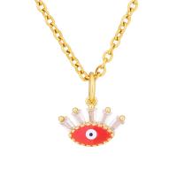 Evil Eye Pendants, Brass, 18K gold plated, DIY & micro pave cubic zirconia & enamel, more colors for choice, 13x10mm, Sold By PC