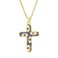 Evil Eye Pendants, Brass, Cross, 18K gold plated, DIY & micro pave cubic zirconia & enamel, more colors for choice, 28x44mm, Sold By PC