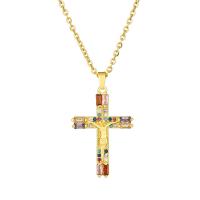 Cubic Zircon Micro Pave Brass Necklace, Crucifix Cross, 18K gold plated, DIY & micro pave cubic zirconia, more colors for choice, 21x32mm, Sold By PC