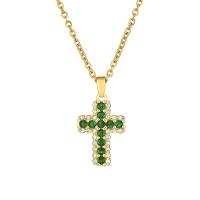 Cubic Zirconia Micro Pave Brass Pendant, Cross, 18K gold plated, DIY & micro pave cubic zirconia, more colors for choice, 14x22mm, Sold By PC