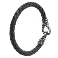 Cowhide Bracelet 316 Stainless Steel with cowhide cord fashion jewelry & Unisex black 6mm Length Approx 8 Inch Sold By PC