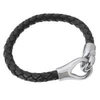 Cowhide Bracelet, 316 Stainless Steel, with cowhide cord, fashion jewelry & Unisex, black, 43x15.5mm,6mm, Length:Approx 8 Inch, Sold By PC