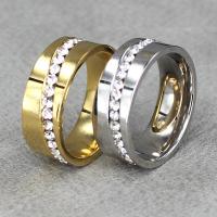 Titanium Steel Finger Ring, Unisex & different size for choice & with rhinestone, more colors for choice, Sold By PC