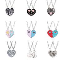 Zinc Alloy Puzzle Friendship Necklace with 5cm extender chain plated fashion jewelry & for woman & enamel & with rhinestone Length 45 cm Sold By PC