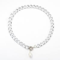 Collar de Aleación de Zinc, con Perlas de plástico ABS, pulido, Joyería & para mujer, plateado, 23mm, longitud 43.5 cm, Vendido por UD