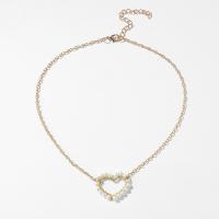 Naszyjnik z pereł z tworzyw sztucznych, Stop cynku, ze Tworzywa ABS perła, Platerowane w kolorze złota, biżuteria moda & dla kobiety, złoty, długość 42-49 cm, sprzedane przez PC