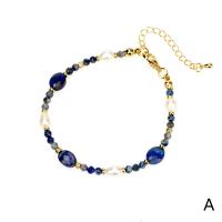 Gemstone Bracelets, Brass, with Gemstone & Freshwater Pearl, gold color plated, Adjustable & different materials for choice & for woman & faceted, more colors for choice, nickel, lead & cadmium free, 4x8mm,5x7mm, Length:Approx 16-22 cm, Sold By PC