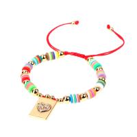 Polymer Clay Bracelet, with Cubic Zirconia & Brass, Rectangle, gold color plated, Adjustable & different designs for choice & for woman, more colors for choice, Length:Approx 17-22 cm, Sold By PC