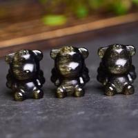 Gold Obsidian Pendant, Bear, Unisex, golden, 14x18x11mm, Sold By PC
